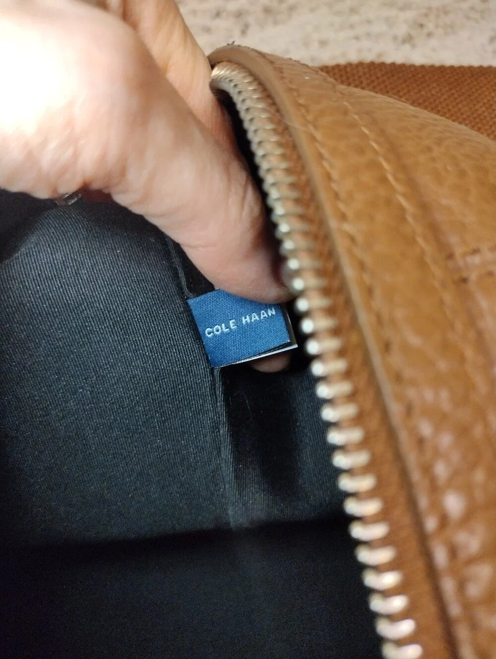 Cole Haan Men's Brown Pebbled Leather Travel Duffel With Shoulder Strap
